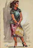 Clyde Singer, Woman Standing Holding a Shopping Bag