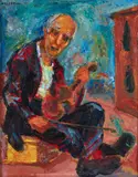 The Old Fiddler by Gerald Wasserman, 1951, oil on board, offered Aug 2026