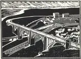 The George Westinghouse Bridge, Pittsburgh, PA by Elizabeth Taylor Herbertson, 1970, woodcut on paper, offered Aug 2026