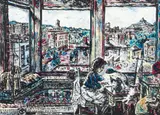 Robert Qualters, The Sewing Room, lithograph printed in colors, Dimensions: