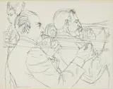Henry Koerner, Jazz Trombonists with Singer, undated, c.1950s, lithograph print on paper