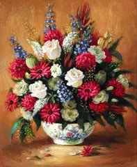 Untitled by Lois McCune, oil on canvas flowers in vase, offered Aug 2026