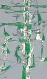 Russell Twiggs, Dance #2, mid 1950's , stencil print thinned with stub pen and glue resist stencil, 13 x 20 inches, pencil