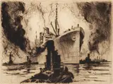 Otto Kuhler, Docking the Liner, c.1930, etching on paper