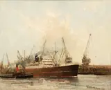 American Nautical Scene with Steamships by Morgan Alfred Thornley, 1951, oil on canvas, relined, offered Aug 2026