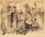 Frederic Valpey Shotwell, Downtown Detroit, 1920s, etching, pencil