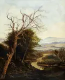Landscape with Village in the Distance by J. L. Stovgh, 1875, oil on canvas, offered Aug 2026