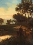Shepard with Sheep by Frank Walters, oil on canvas, offered Aug 2026