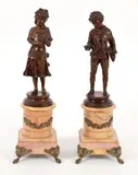 Charles Anfrie, Pair of patinated, bronze sculptures depicting schoolchildren, both
