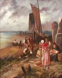 Negotiating with The Fishmonger, (20th Century) by T. Watson, oil on canvas, offered Aug 2026