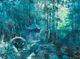 Pagoda in the Woods by Wang Yu-bao, watercolor and gouache, offered Aug 2026