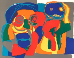 Karel Appel, Couple Rouge [Red Couple/Deux Figures], 1969, color, lithograph on Arches paper