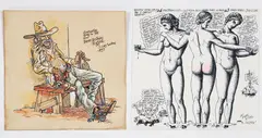 S. Clay Wilson, Pair of original drawings: Gunfighter Anod in the Sun, 1977, original illustration with, ink and watercolor