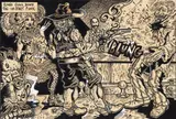 S. Clay Wilson, Ringo Guns Down the Up-Start Punk, 1972, original illustration with, ink and white-out enhancements