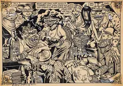 S. Clay Wilson, 1st Ides of March Party, 1976, original illustration with, ink and white-out enhancements