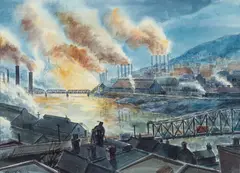 Robert R. Young, Pittsburgh Steel Mills, undated, watercolor on paper