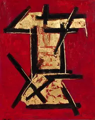 Kamal Youssef, Untitled Abstraction, 1966, mixed media with oil and metallic leaf on canvas