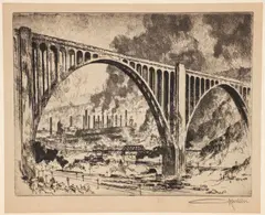 Otto Kuhler, The Westinghouse Bridge, c.1932-, 1934, etching on paper