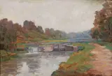 John W. Flender, Old Canal Locks, Beaver Pennsylvania, oil on canvas