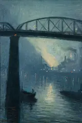 Aaron Harry Gorson, Steel Mill Nocturne with Bridge and Riverboats, undated, oil on canvas