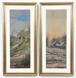 2 paintings: Country Houses - Spring and Winter by Jasper Lawman, 1878, pastel and watercolor on paper, both, offered Jun 2026