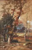 Autumn Birch Trees, undated by Charles Linford, watercolor on paper, laid down to board, offered Jun 2026