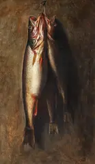 Alfred Bryan Wall, Still Life with Three Fish [Freshly Caught Fish], undated, oil on canvas, relined