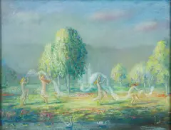 Arthur Bowen Davies, Dancing Spirits, undated, likely, watercolor and pastel on paper