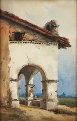 Chris Jorgensen, Adobe Archway, California Mission, 1903, watercolor on paper