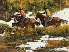 Richard D. Thomas, Rounding a Stray, 1983, oil on board