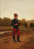 French Field Officer Smoking by Etienne Prosper Berne-Bellecoeur, oil on board, offered Jun 2026
