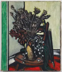 Ben-Zion, Still Life with Vase of Flowers and Umbrella, undated, oil on canvas