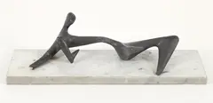 Aharon Bezalel, Recumbent Figure, mid 20th century, metal on Carrera, marble base