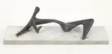 Aharon Bezalel, Recumbent Figure, mid 20th century, metal on Carrera, marble base