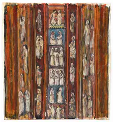 Mortimer Borne, Study for a Synagogue, with sketch on verso, 1973, gouache on paper