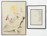 2 portraits of a woman, 1974, one a drawing on paper, the other a by Peter J. Calaboyias, watercolor, both, offered May 2026