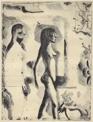 Jorge Castillo, Untitled Modernist print [Couple], 1968, etching on paper
