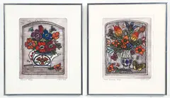 Alfred Cohen, 2 framed etchings, Anenomes and Fleurs Flamande, color, etching