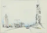 Entering Pittsburgh II, 1989, color by Eva Lu Damianos, pencil, offered May 2026