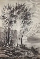 Louis Michel Eilshemius, Petit Souvenir [Woman on the Lake], 1879, charcoal and graphite on heavy paper