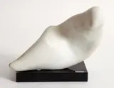 Abstracted Figure, white by Michael Elia, marble, incised initials at back. on a black base, offered May 2026