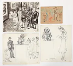 Enrico Glicenstein, (Polish/Jewish/American, 1870-1942), Group of 4: At an Exhibition (Weber), 1939, pen and ink wash on paper