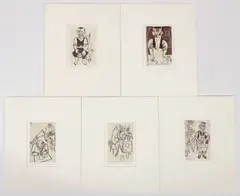 Group of 5 prints: Farmer, For the Record, Cloak Room, Tailor and Man at Table, 1960s, each one by William Gropper, pencil, offered May 2026