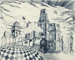 Lawrence Kupferman, Fantasia Americana, 1971, etching