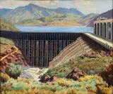 Building the Dam, undated by Howard Little, oil on board, offered May 2026