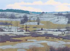 Gordon Mortensen, Winter in Baker Park, 1982, color reduction, woodcut, pencil
