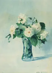 Jane Peterson, Still Life With White Roses, watercolor