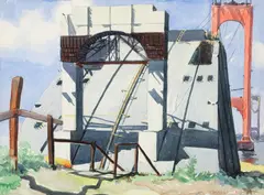 Bronx-Whitestone Bridge Under Construction by Charles E. Pont, c.1938, watercolor on paper, offered May 2026