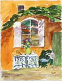 Tuscany Cafe by Pat Ryan, watercolor, offered May 2026