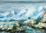 Seascape by Lisa Stasi, watercolor, offered May 2026